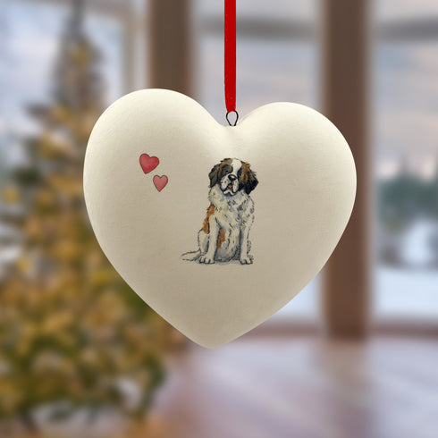 St Bernard Ceramic Heart Bauble